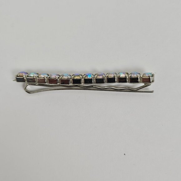 Vintage Crystal Rhinestone Aurora Borealis AB Hair Clip Bobby Pin Retro Wavy - Picture 7 of 10